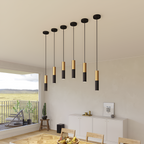 Sort og Messing Pendellampe - Moderne Cylindrisk Lampe