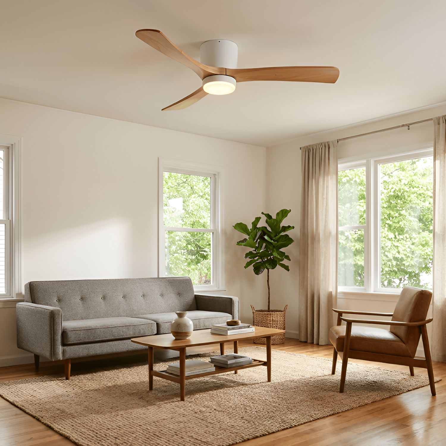 Nordisk Træ Loftsventilatorslampe - Justerbar