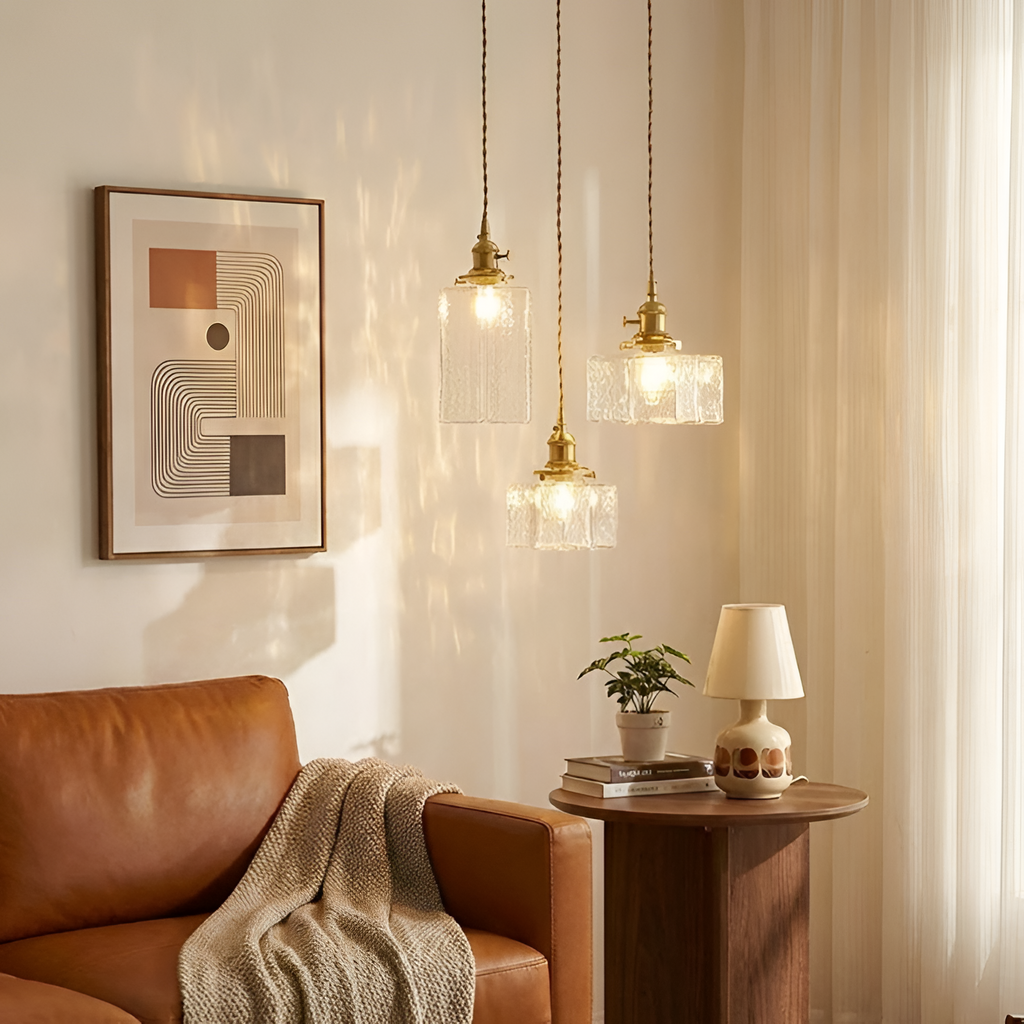 Tekstureret Glas Messing Pendellampe - Industriel