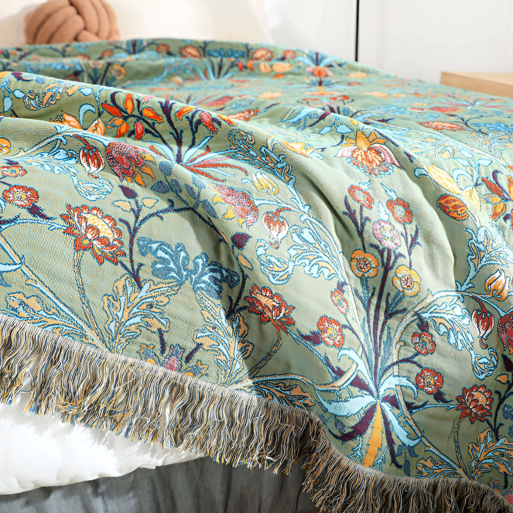 Jacquard Frynsesyet Sengedække - Floral