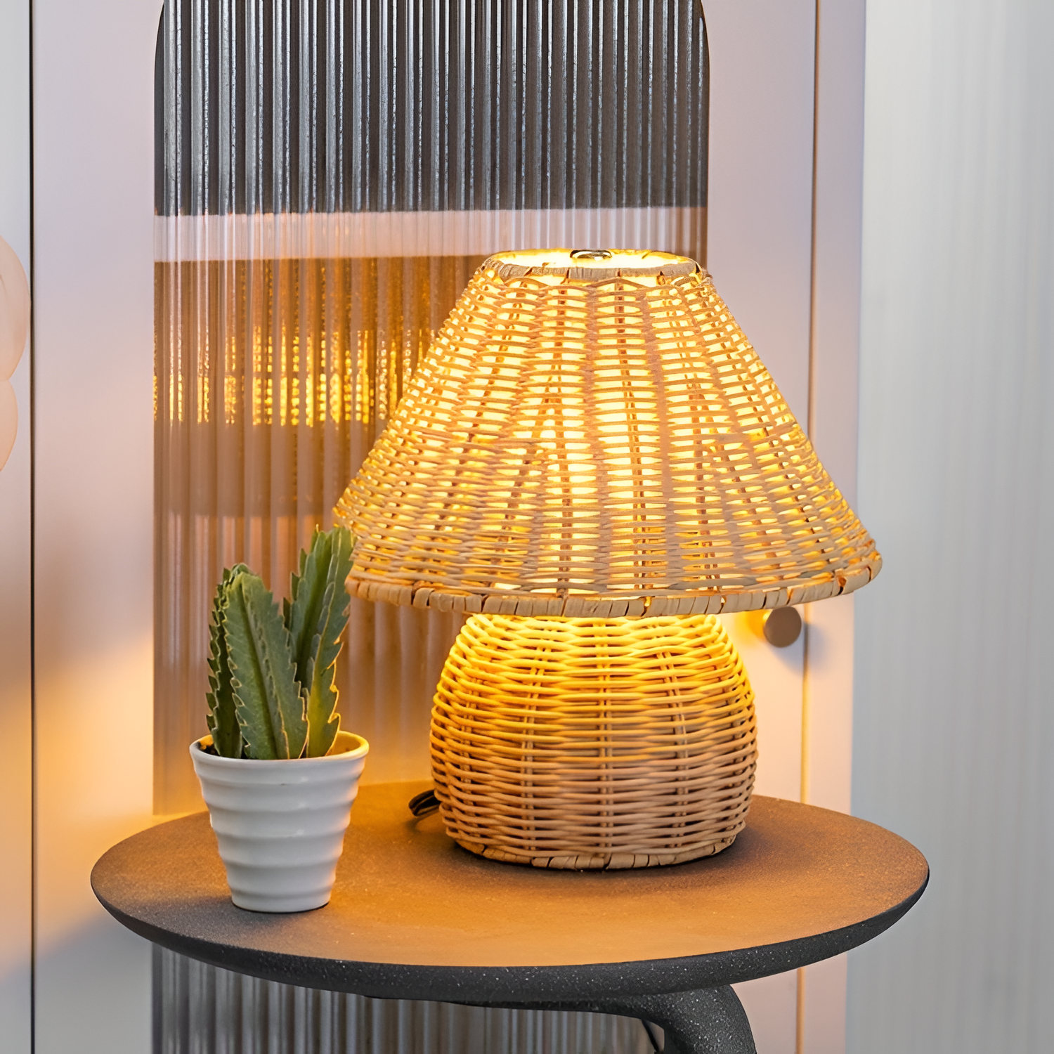 Vævet Bambus Svampelampe - USB Drevet Bordlampe