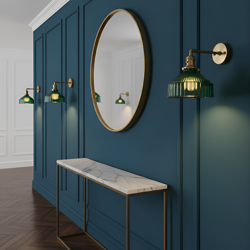 Grøn Væglampe I Rillet Glas - Vintage Stil Til Stuen