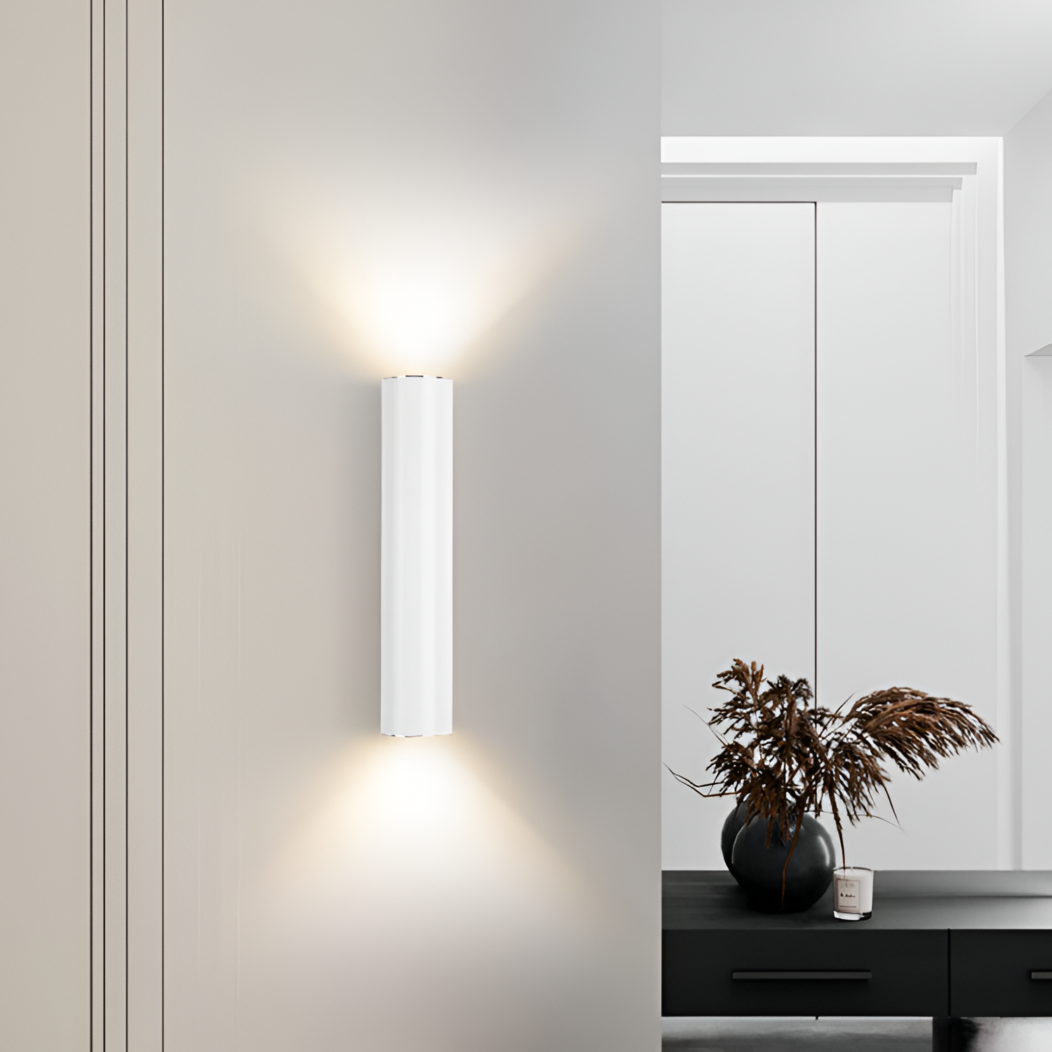 Moderne Cylinderformet Væglampe - Dobbeltstrålende