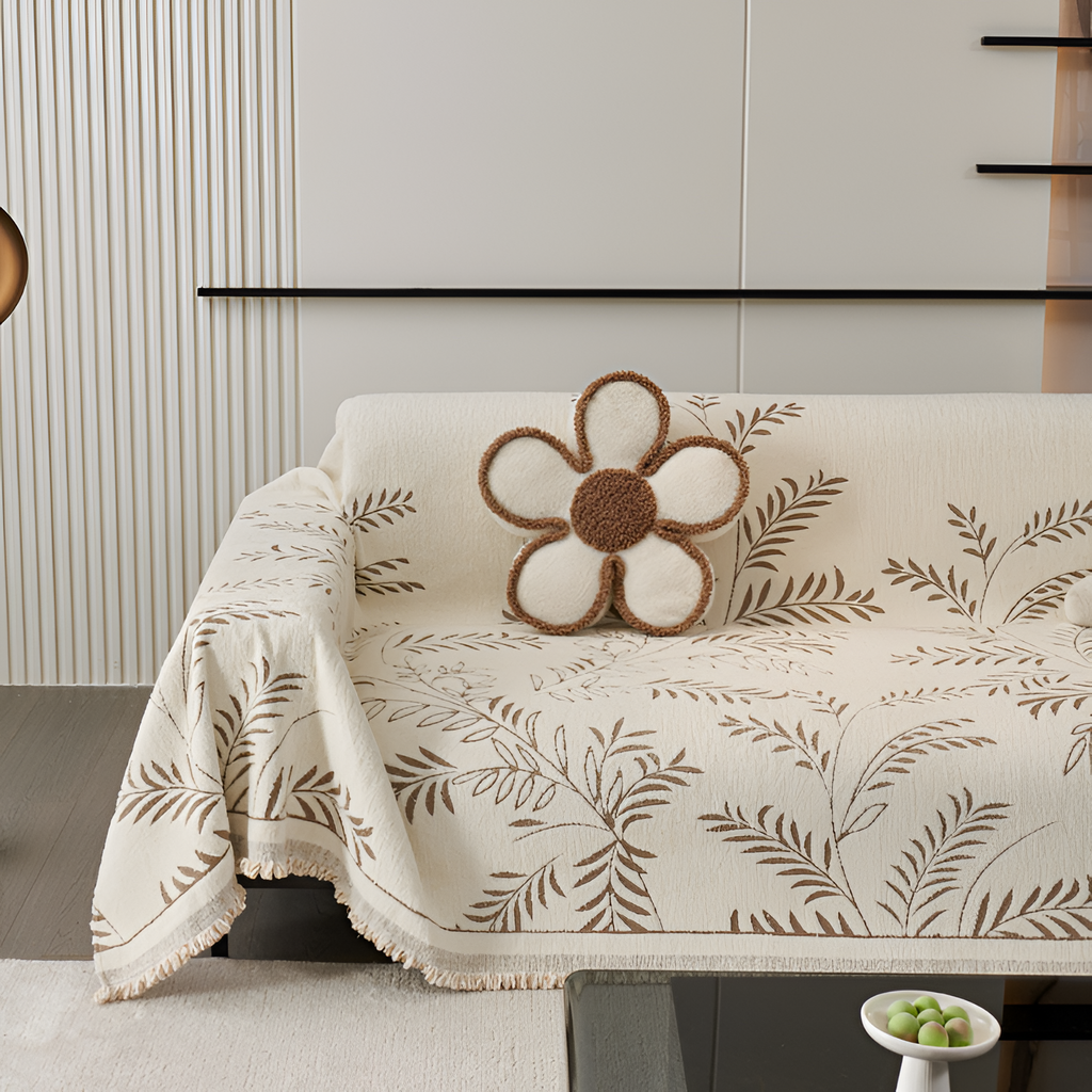 Minimalistisk Frynse Sofa Tæppe - Botanisk