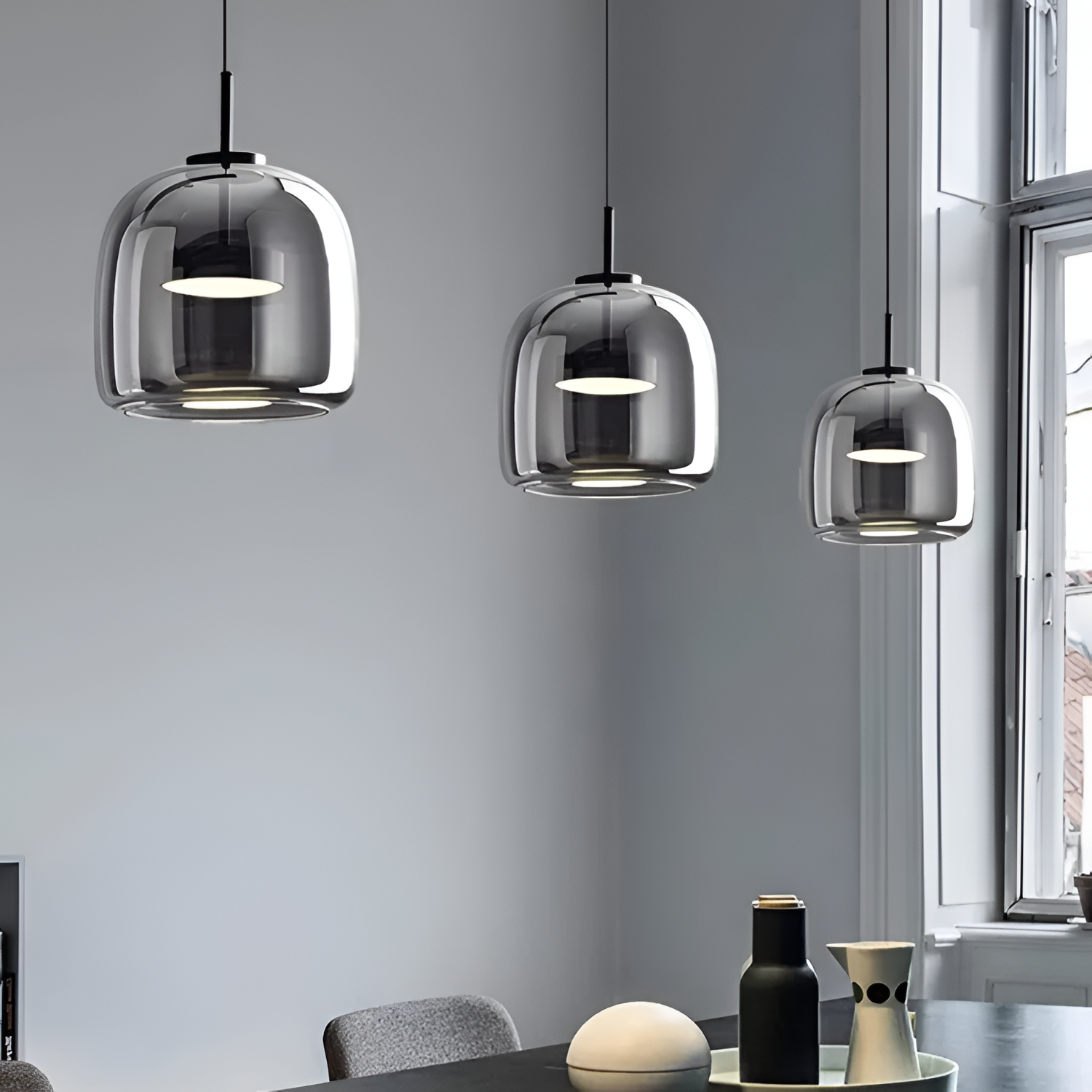 Røget Glas Pendellampe - Nordisk LED Hængelampe