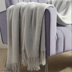 Grovstrikket Plaid Med Frynser - Minimalistisk