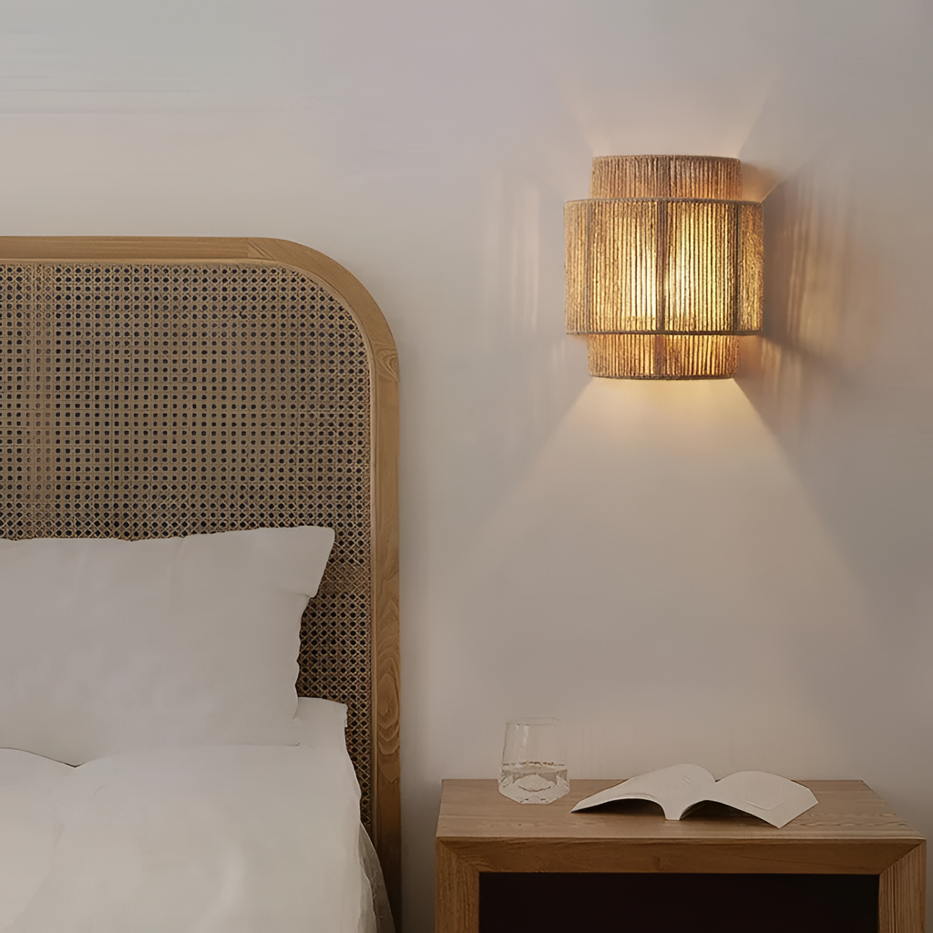 Væglampe med rattan-håndtag – LED-væglampe