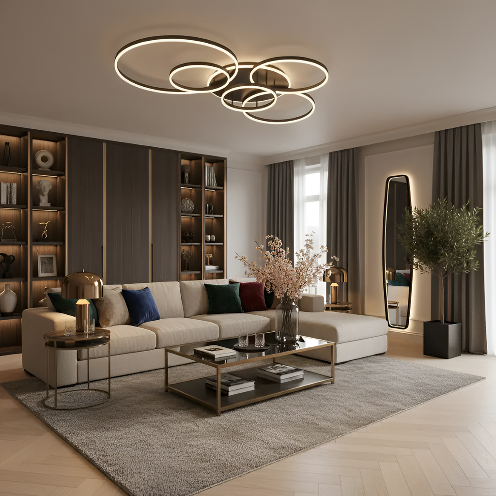 Moderne Ring LED Loftlampe - Sort 5-Rings Belysning