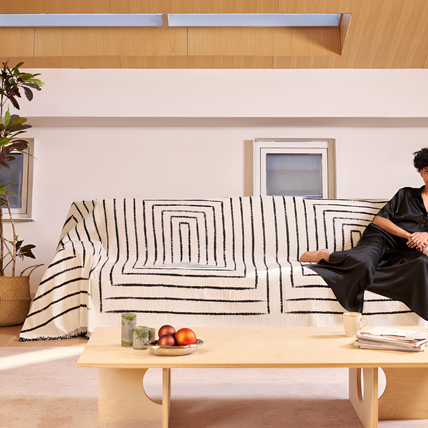 Geometrisk Frynse Sofa Tæppe - Vævet