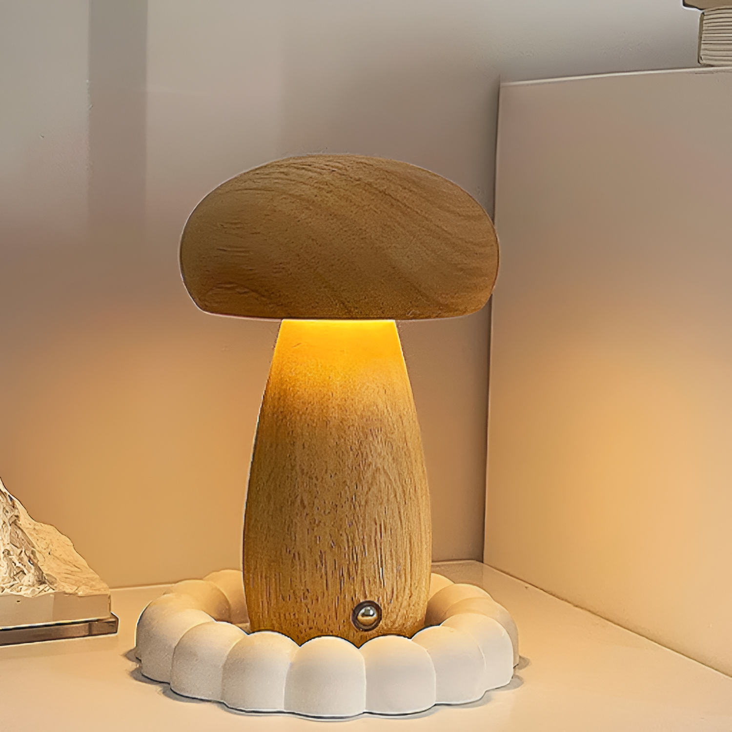 Svampeformet Bordlampe - Dæmpbar Trælook Skrivebordslampe