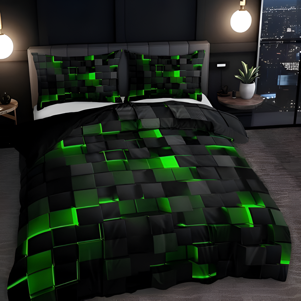 3d-sengetøjssæt Med Geometriske Mønstre – I Cyberpunk-stil