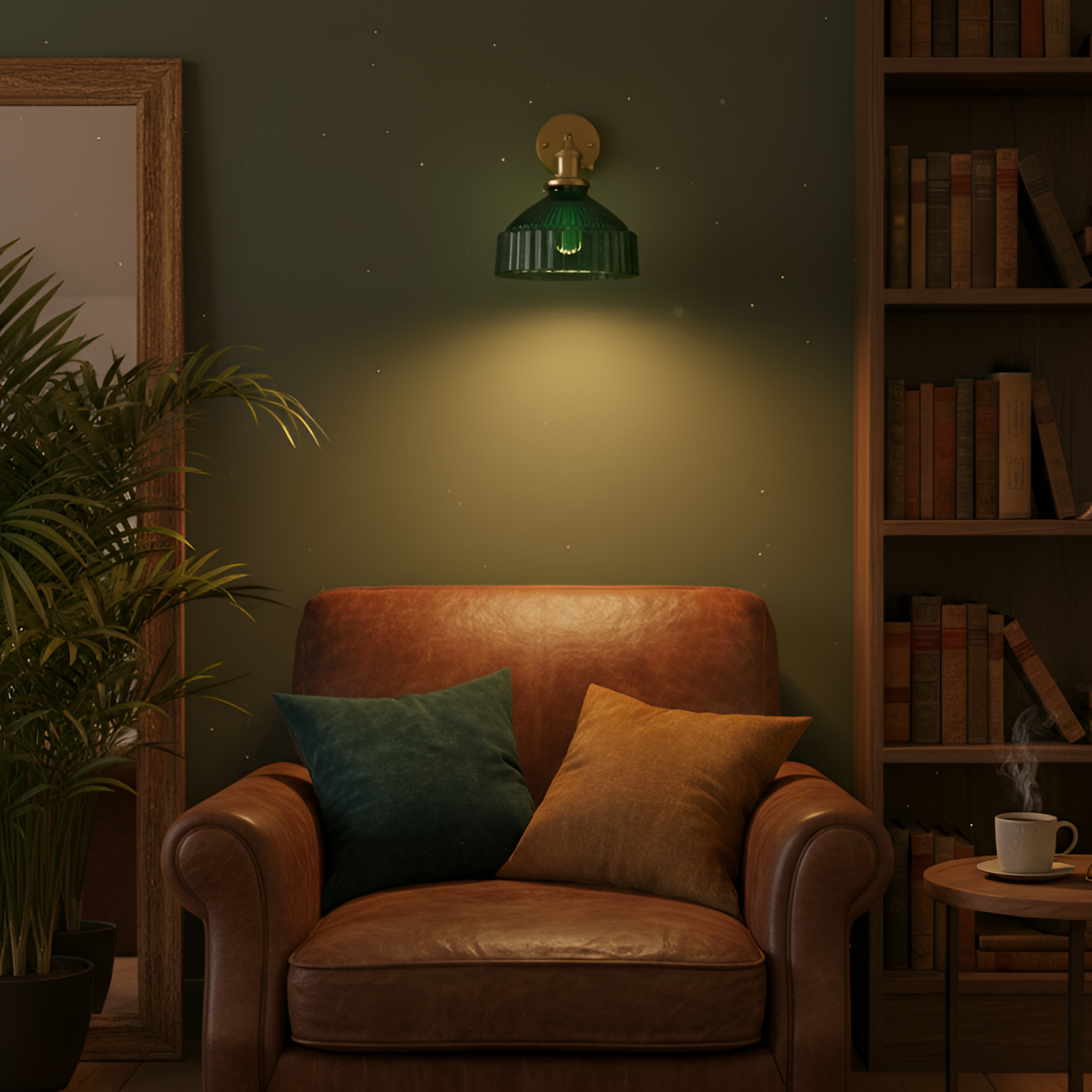 Grøn Væglampe I Rillet Glas - Vintage Stil Til Stuen