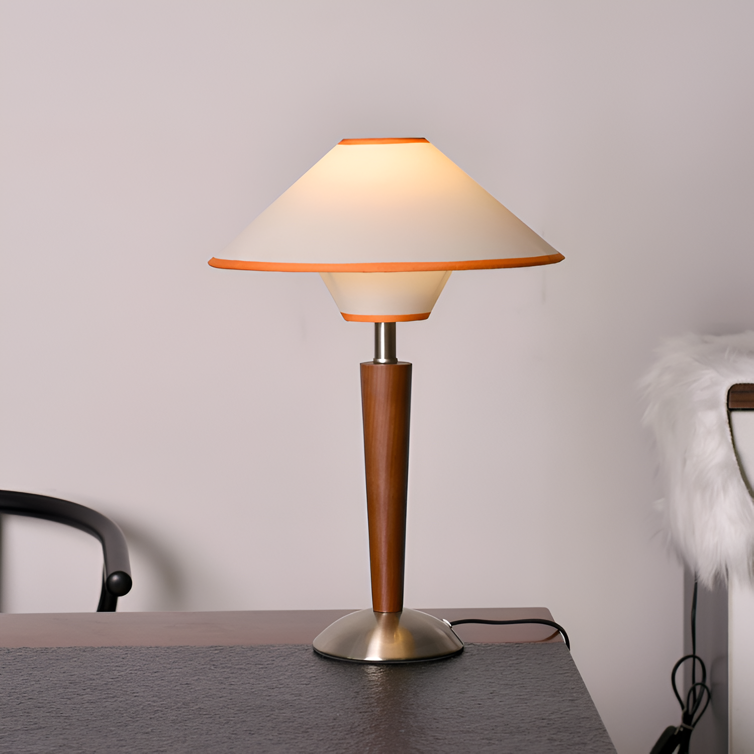 Vintage Massivt Træ Linned Bordlampe - Minimalistisk
