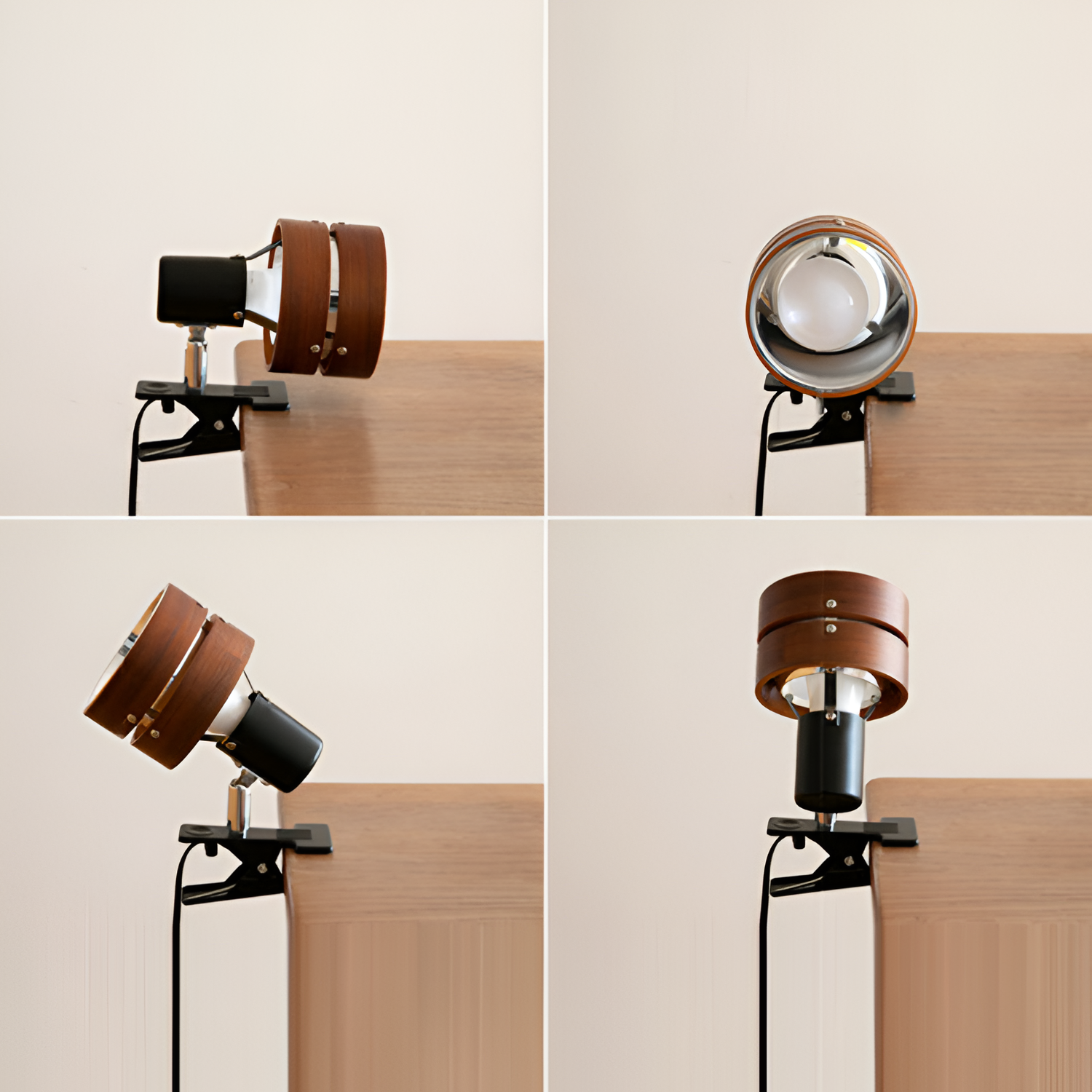 Traditionel japansk bordlampe af træ med klemme – rund