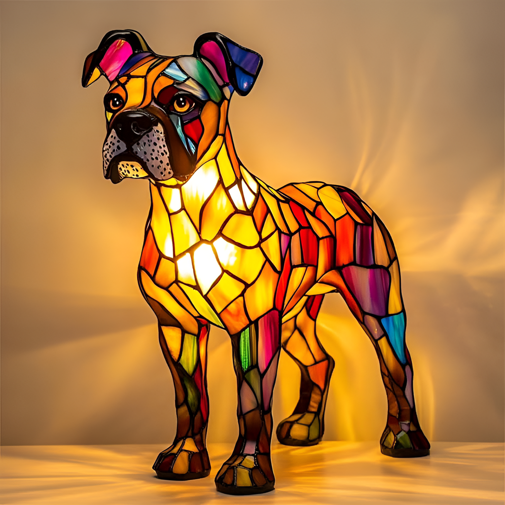 Kunstnerisk Led-natlampe Med Hundemosaik – Dekorativ