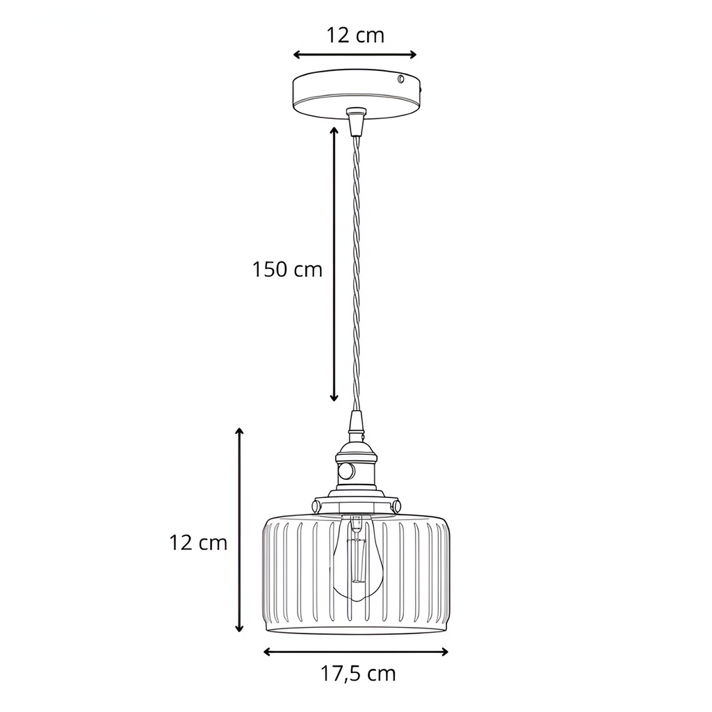 Pendellampe i ribbet glas – Vintage messinglampe