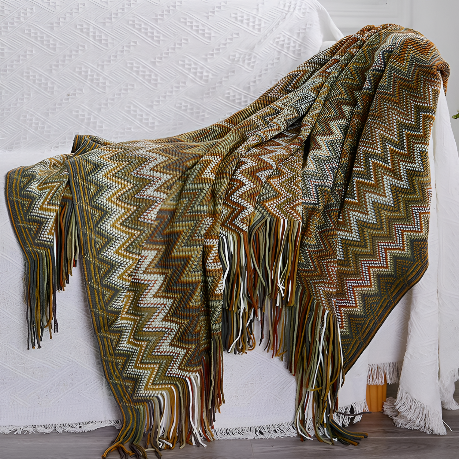 Bohemisk Frynser Chevron - Strikket Plaid
