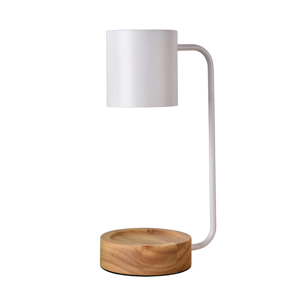 Minimalistisk bordlampe i træ med smeltevoks – lysdæmpbar