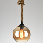 Retro industriel pendel i sisal med glaskuppel – med flettet reb