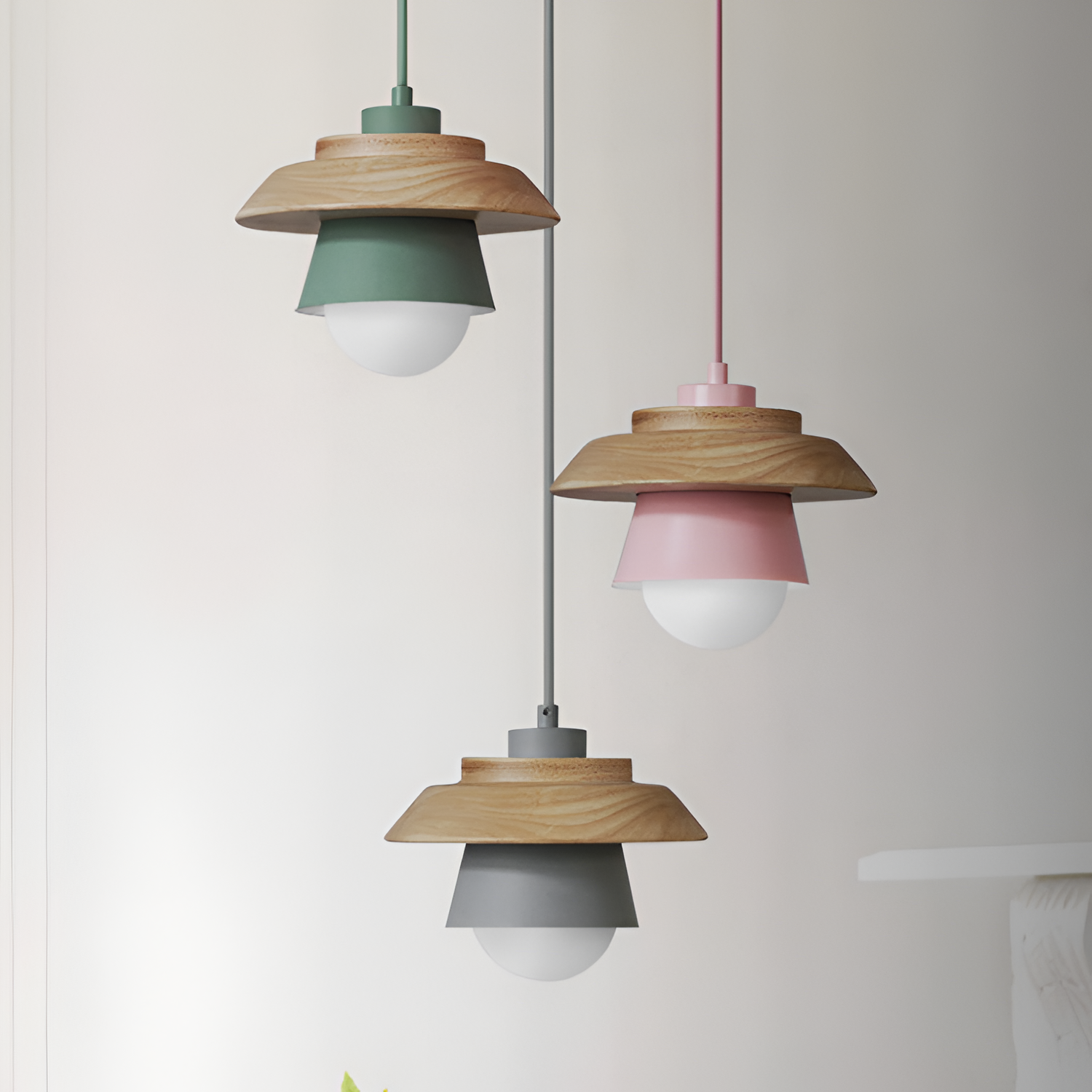 Nordic Pendellampe i Træ - Moderne Macaron Loftslampe