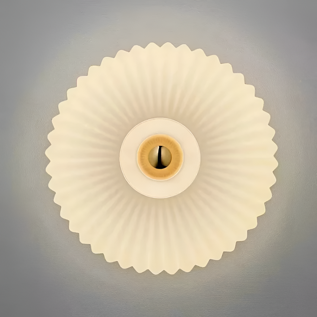 Retro-lampe i ribbet glas med bølgemønster – lysdæmpbar