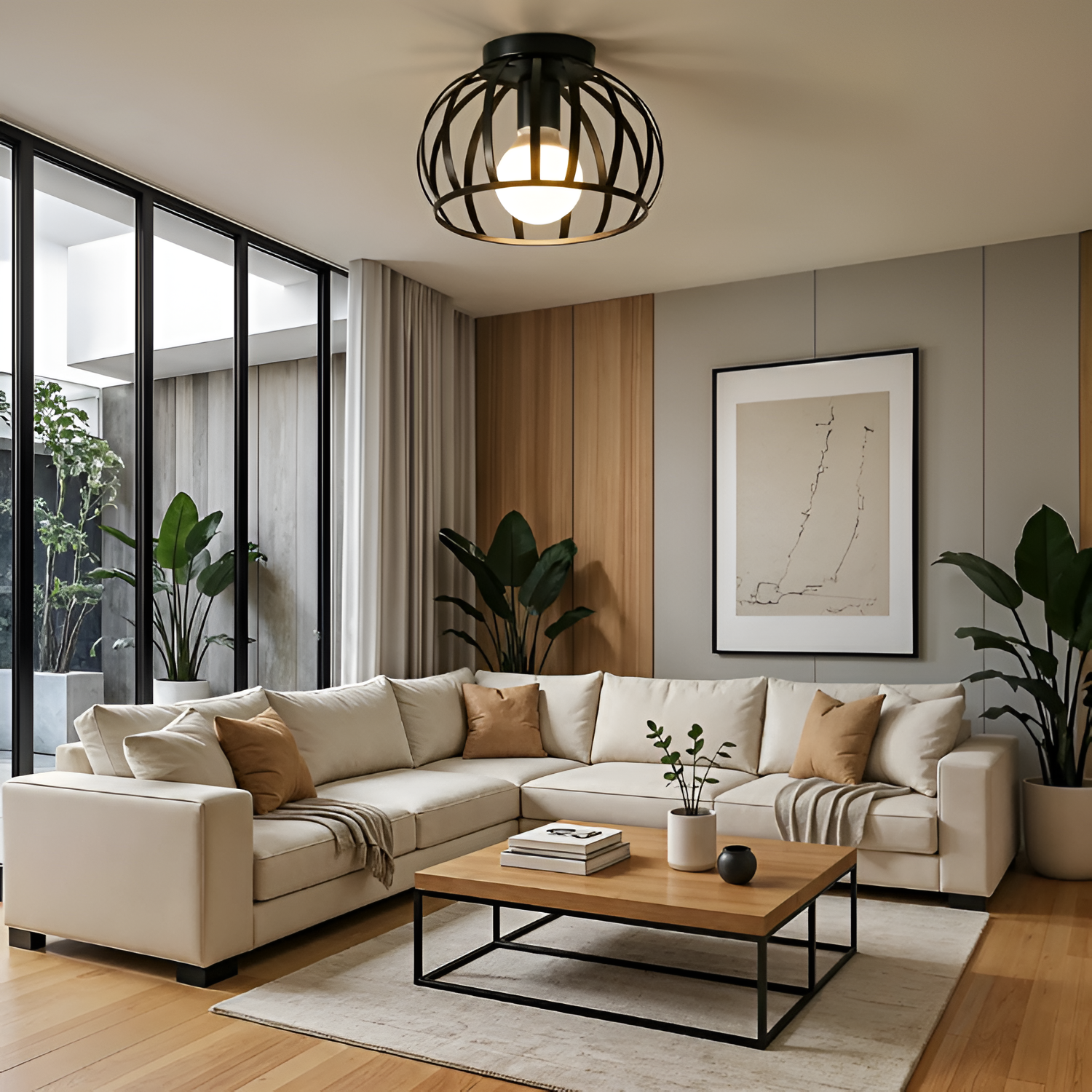 Sort Loftlampe i Industristil - Moderne Ganglampe