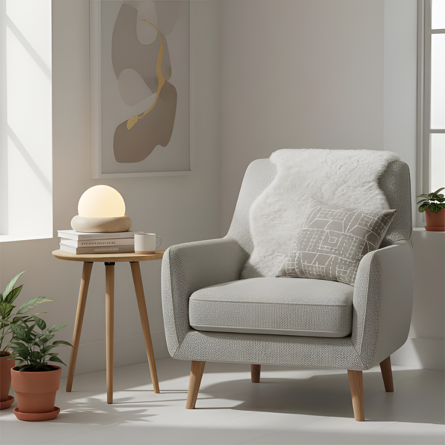 Skulpturel Travertin Bordlampe - Minimalistisk
