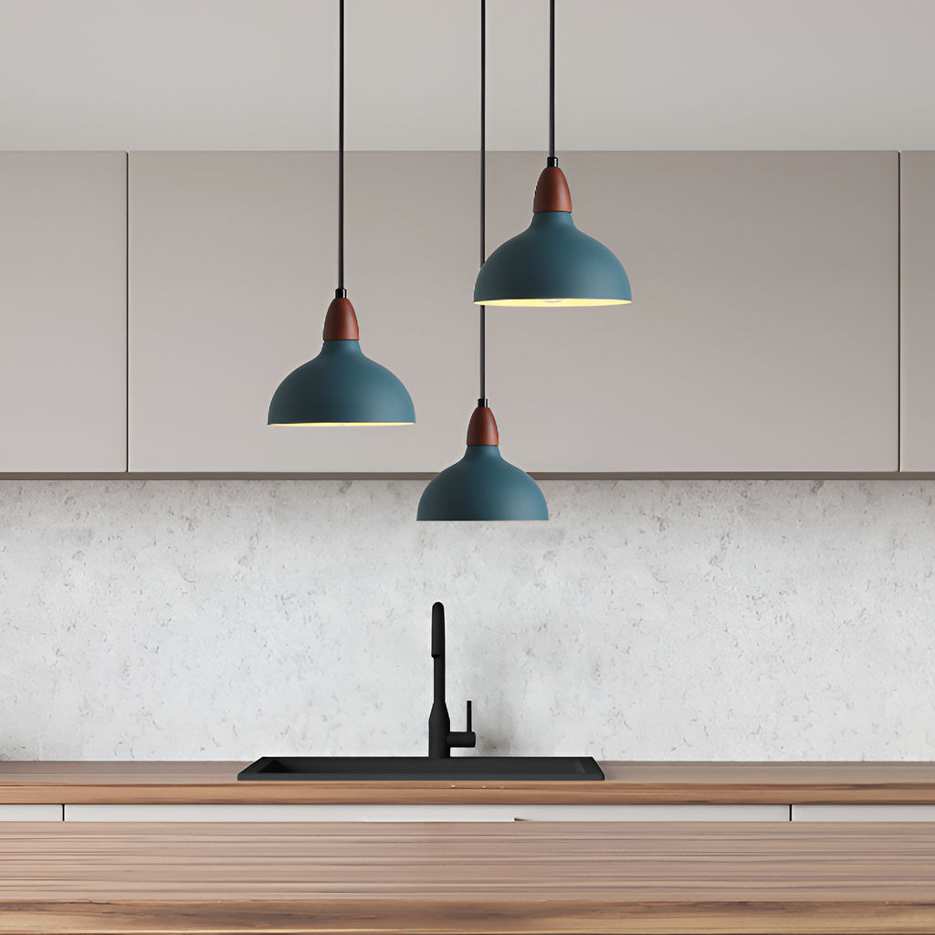 Petroleum Blå Oak Pendel - Moderne Køkkenlampe