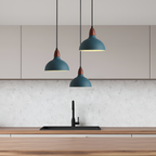 Petroleum Blå Oak Pendel - Moderne Køkkenlampe