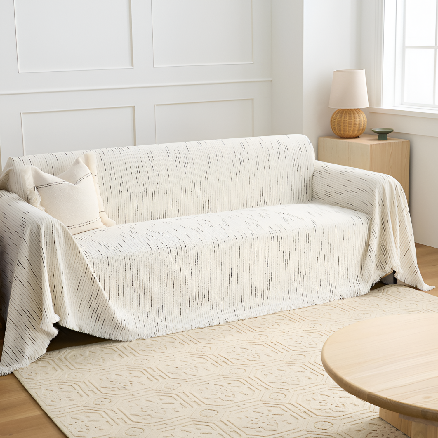 Minimalistisk Vævet Sofaovertræk - Stribet