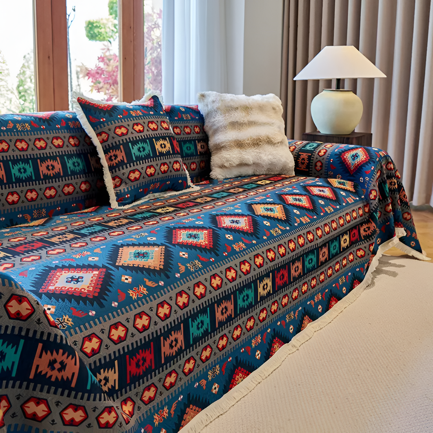 Bohemisk Geometrisk Sofatæppe - Marokkansk Stil