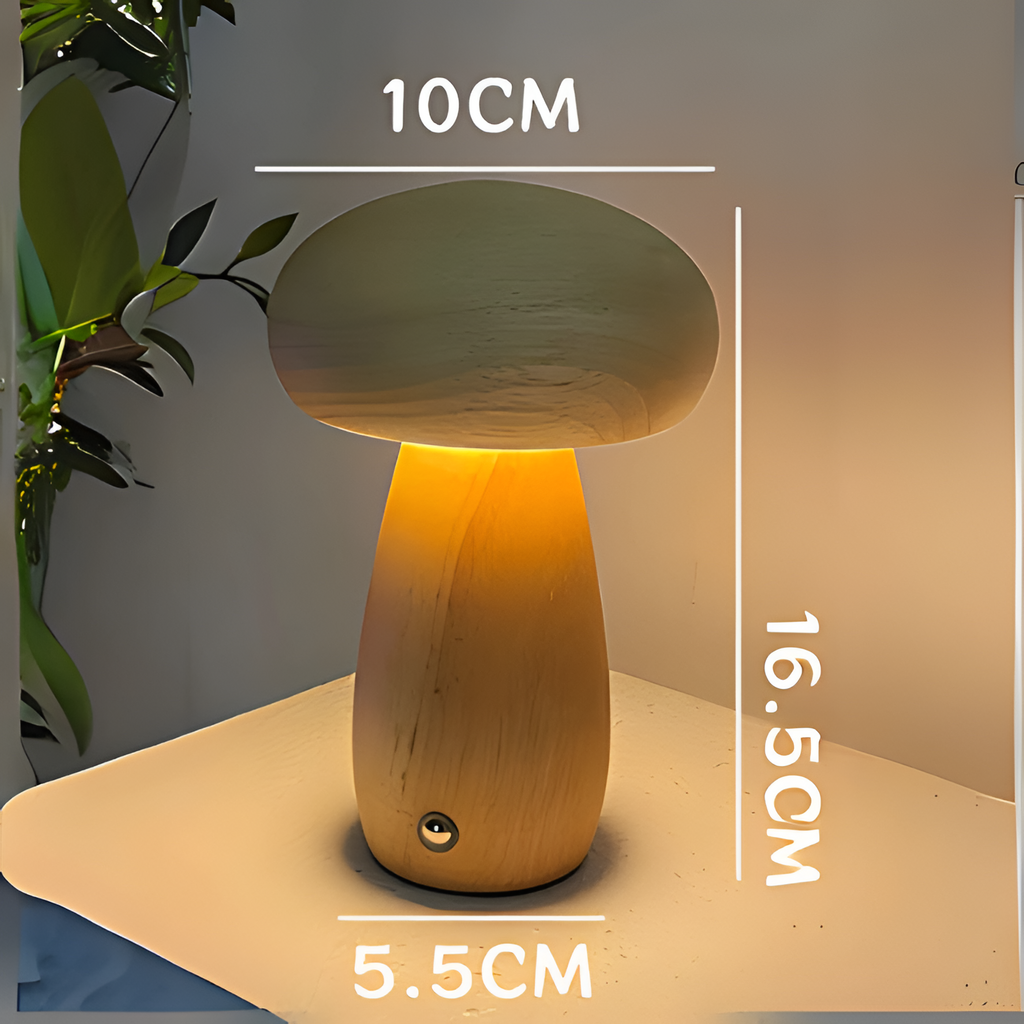 Svampeformet Bordlampe - Dæmpbar Trælook Skrivebordslampe