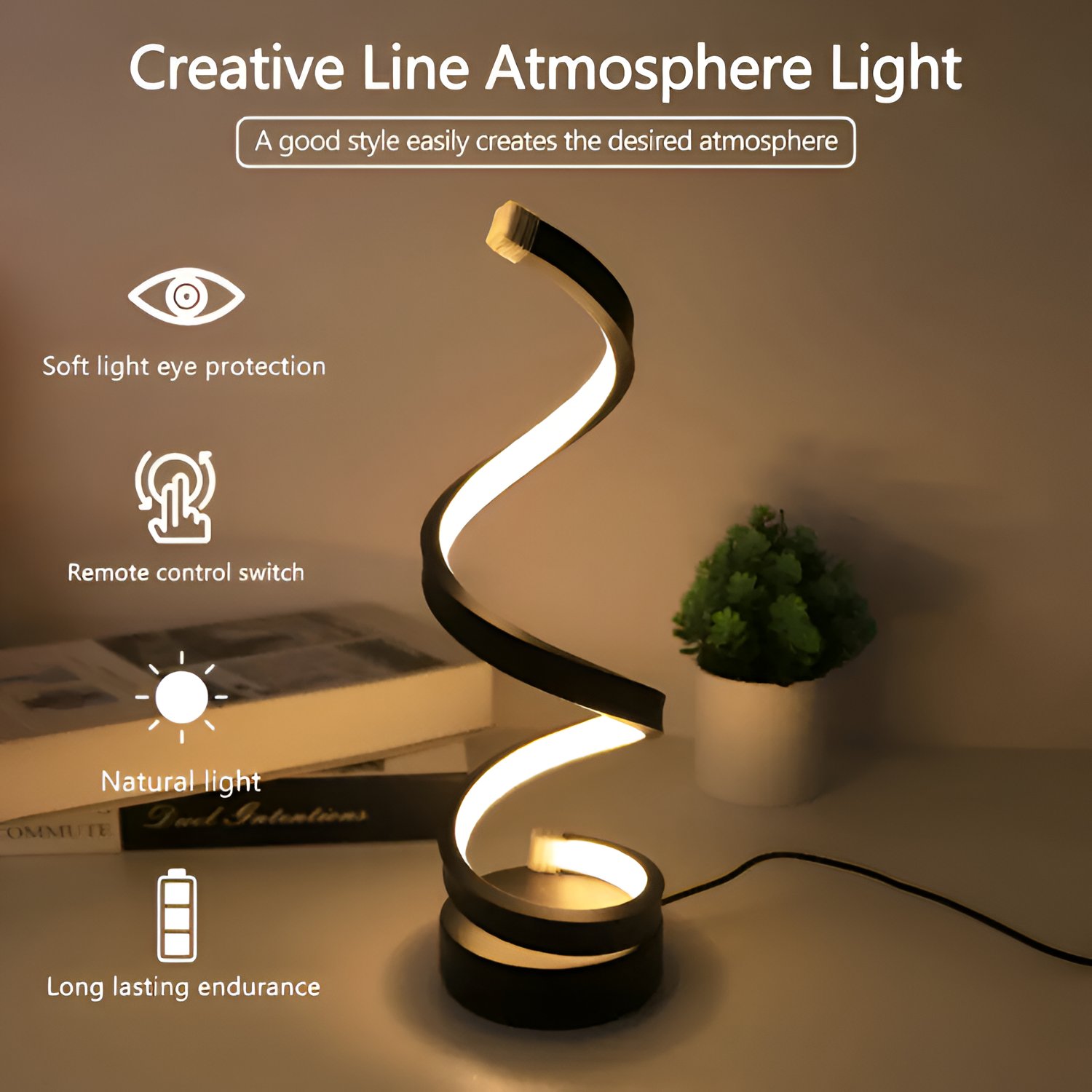 Minimalistisk Spiral Bordlampe - Dæmpbar