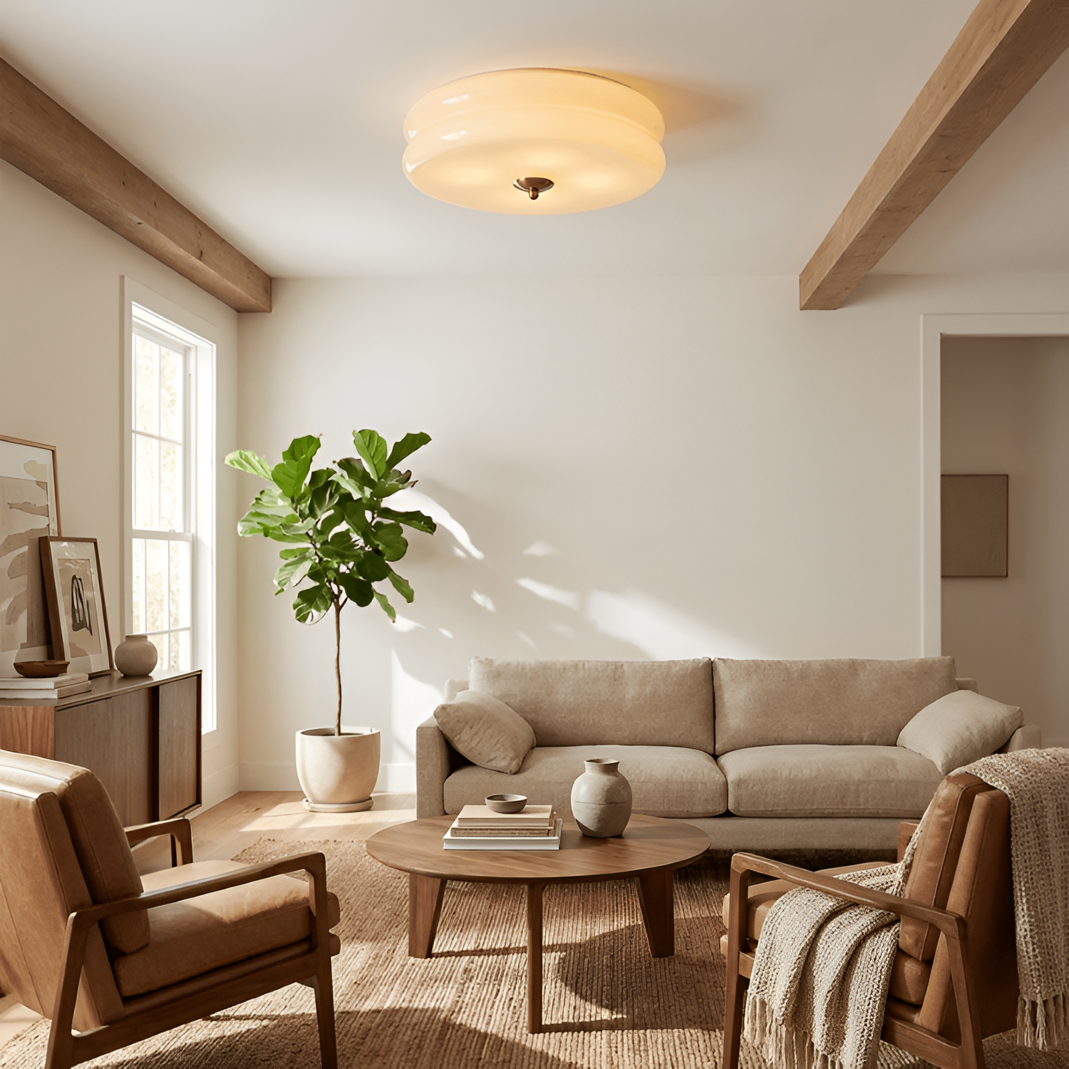 Blanke Loftlampe med Etager - Rundet