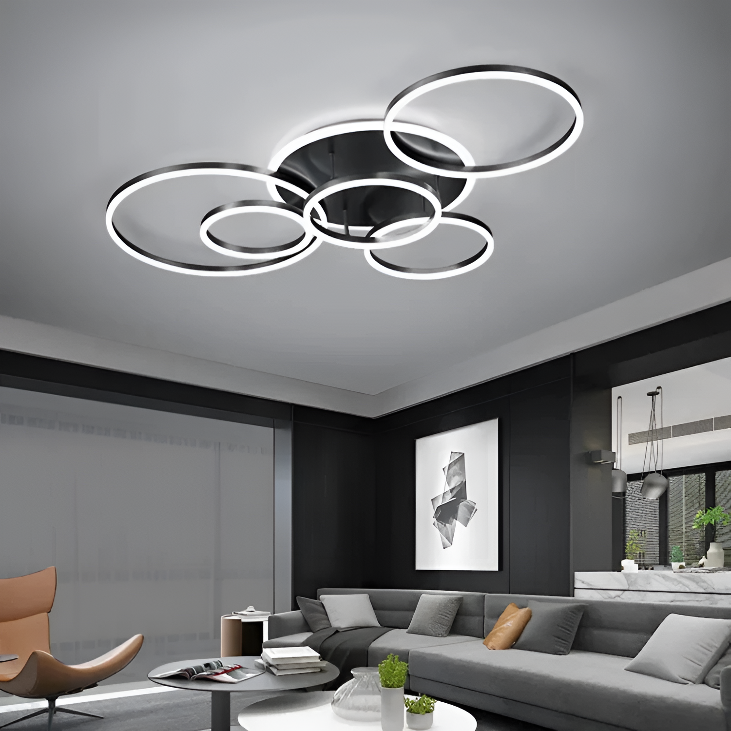 Moderne Ring LED Loftlampe - Sort 5-Rings Belysning