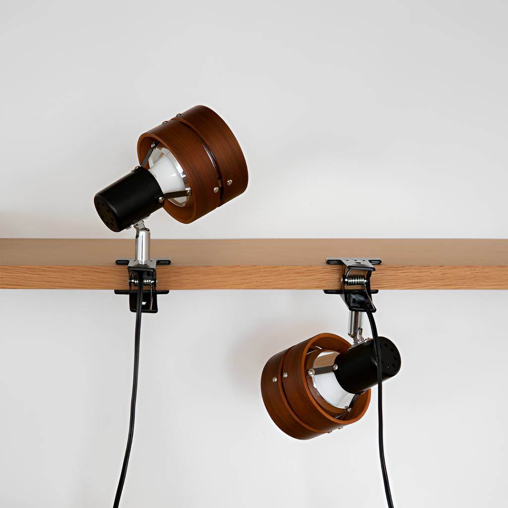Traditionel japansk bordlampe af træ med klemme – rund