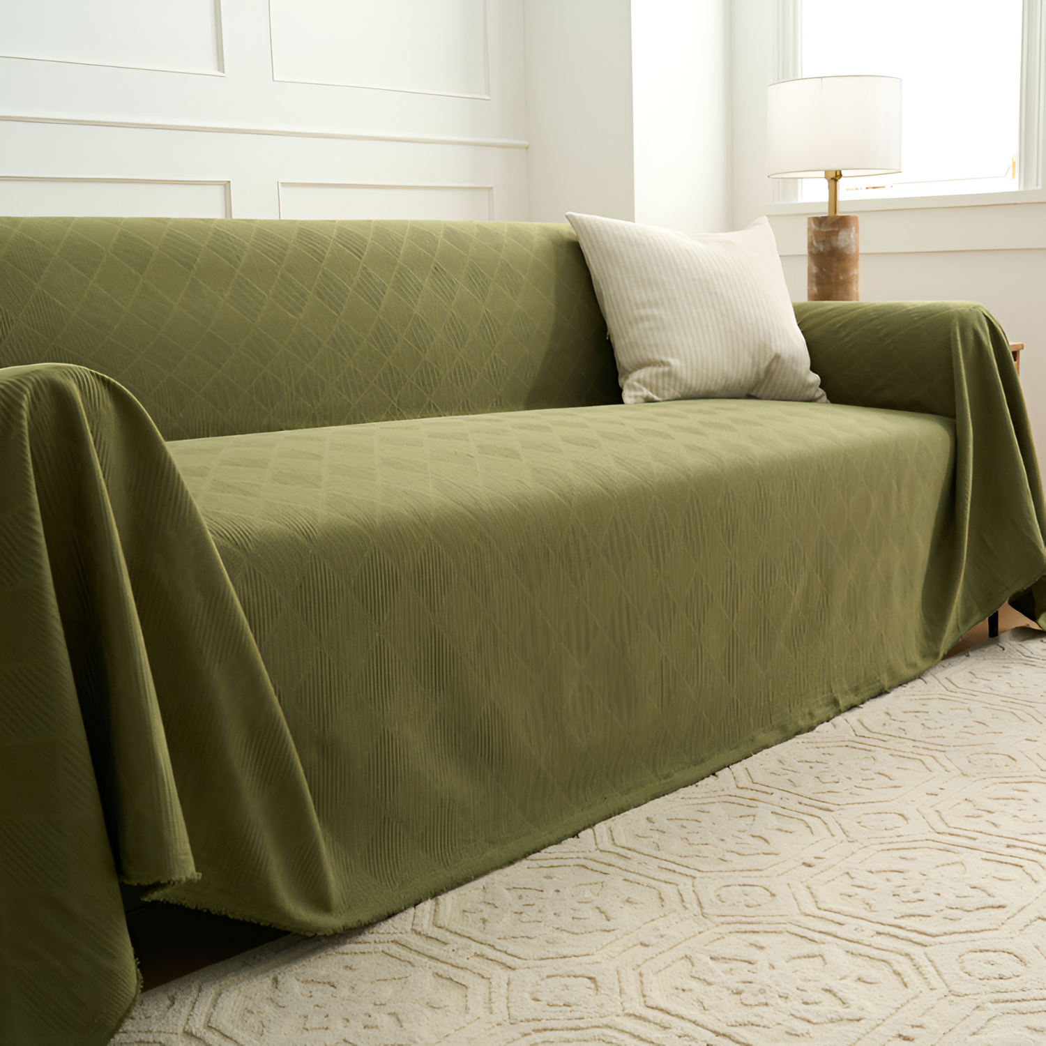 Geometrisk Tekstureret Sofaovertræk - Plaid