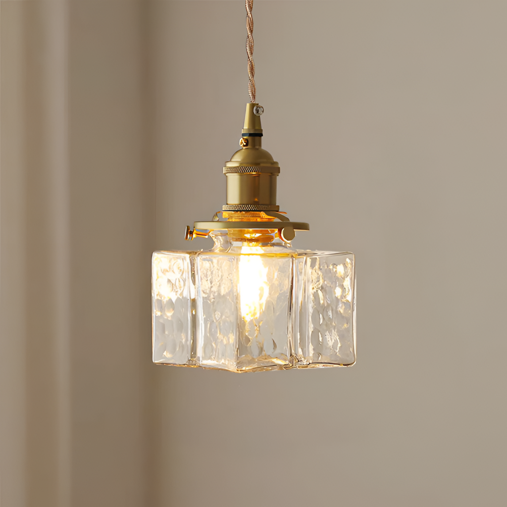 Tekstureret Glas Messing Pendellampe - Industriel