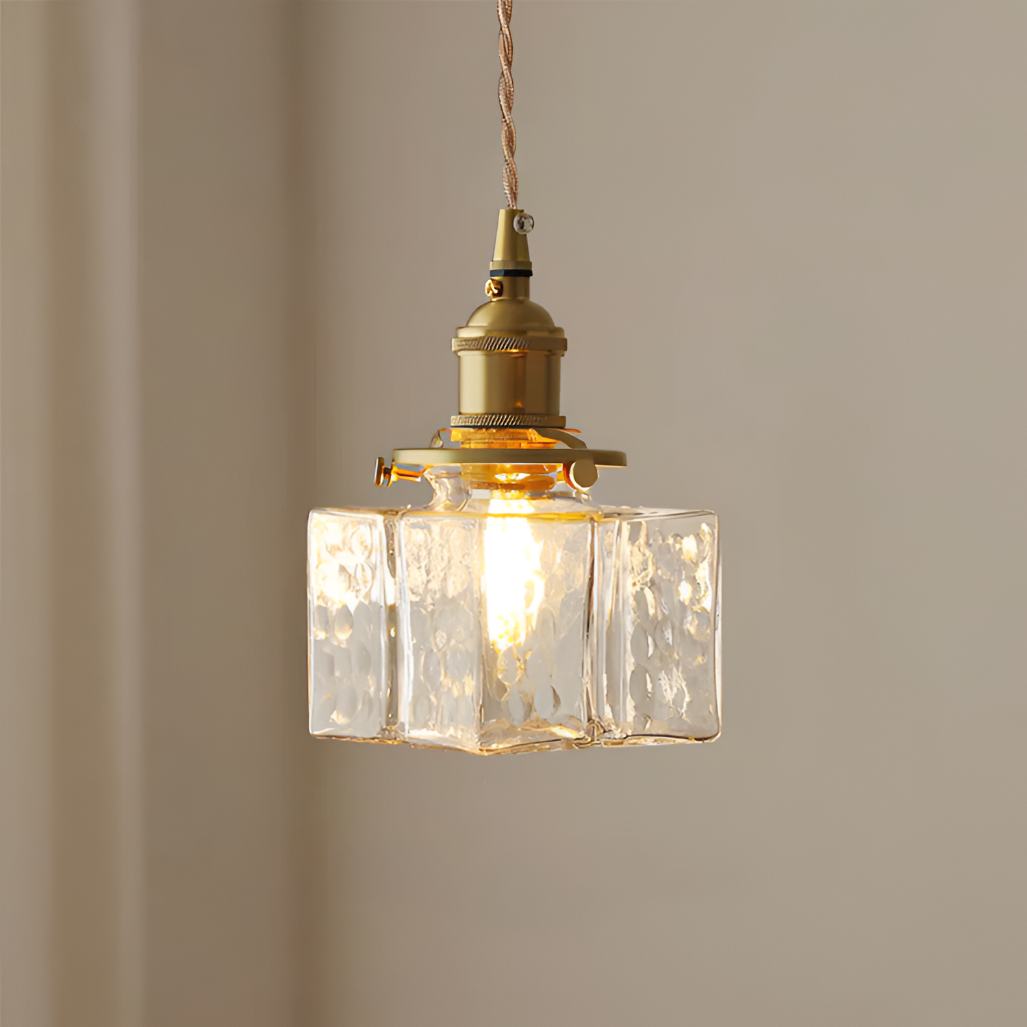Tekstureret Glas Messing Pendellampe - Industriel