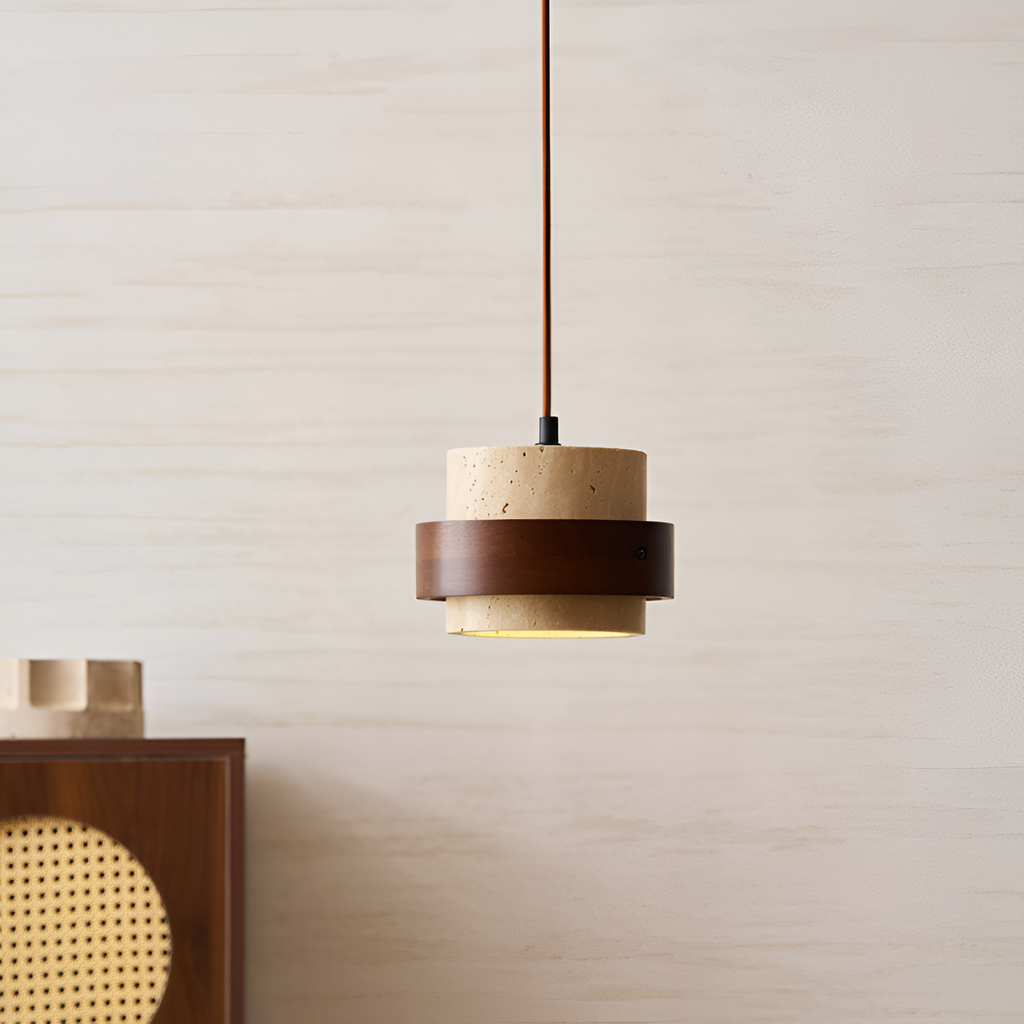 Industriel Travertin Træ Pendel - Minimalistisk