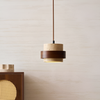 Industriel Travertin Træ Pendel - Minimalistisk