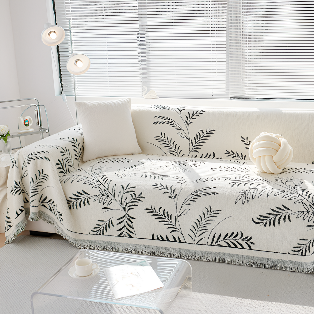 Minimalistisk Frynse Sofa Tæppe - Botanisk