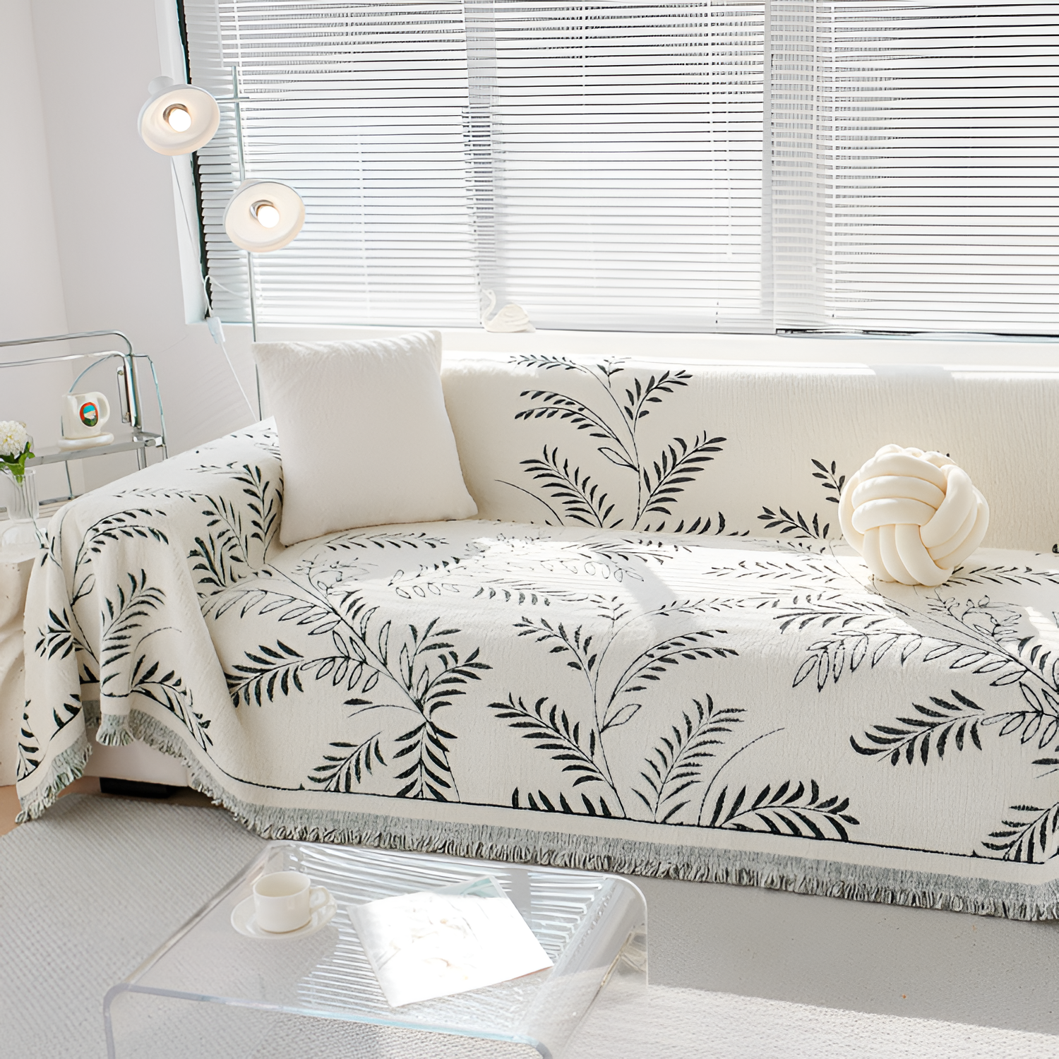 Minimalistisk Frynse Sofa Tæppe - Botanisk