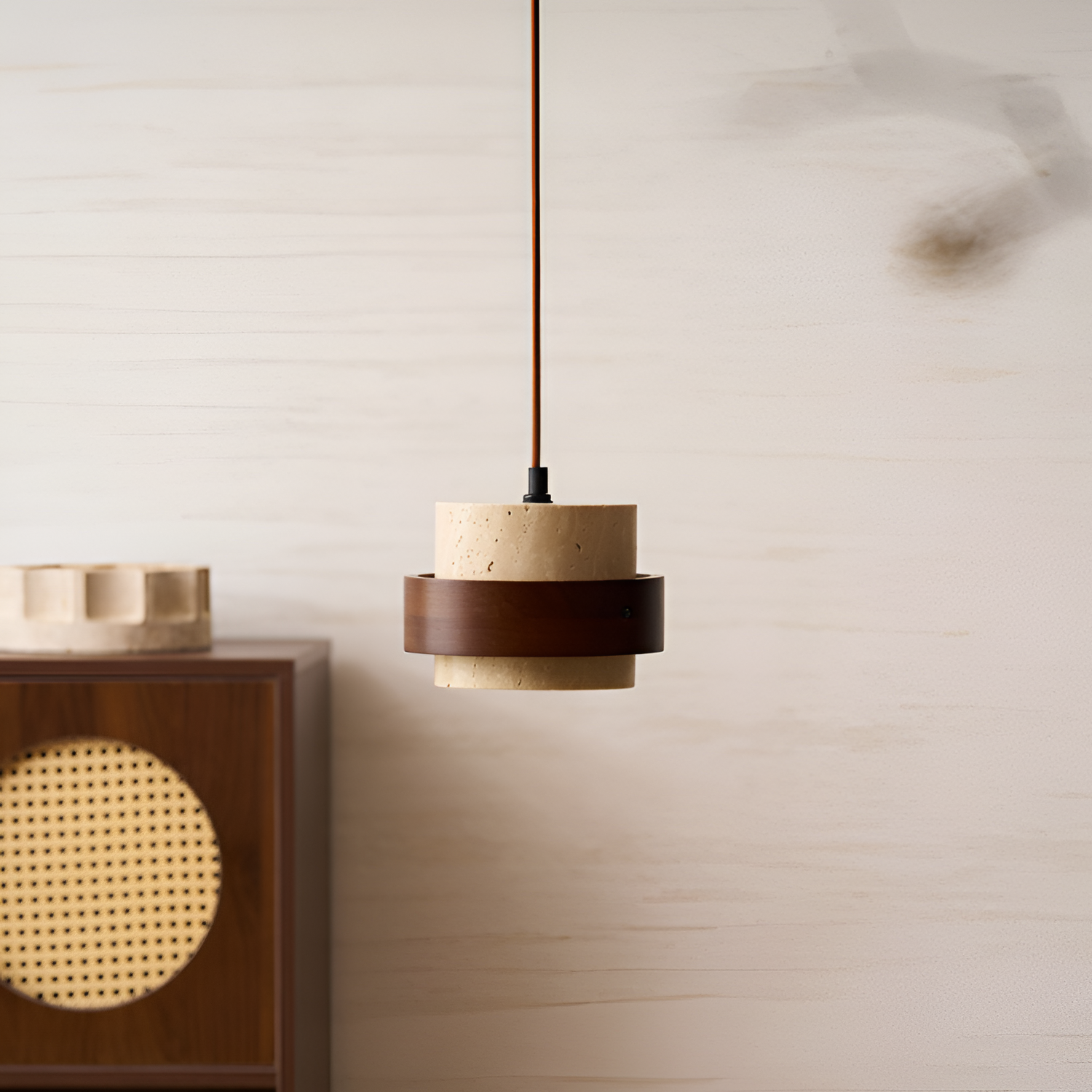 Industriel Travertin Træ Pendel - Minimalistisk