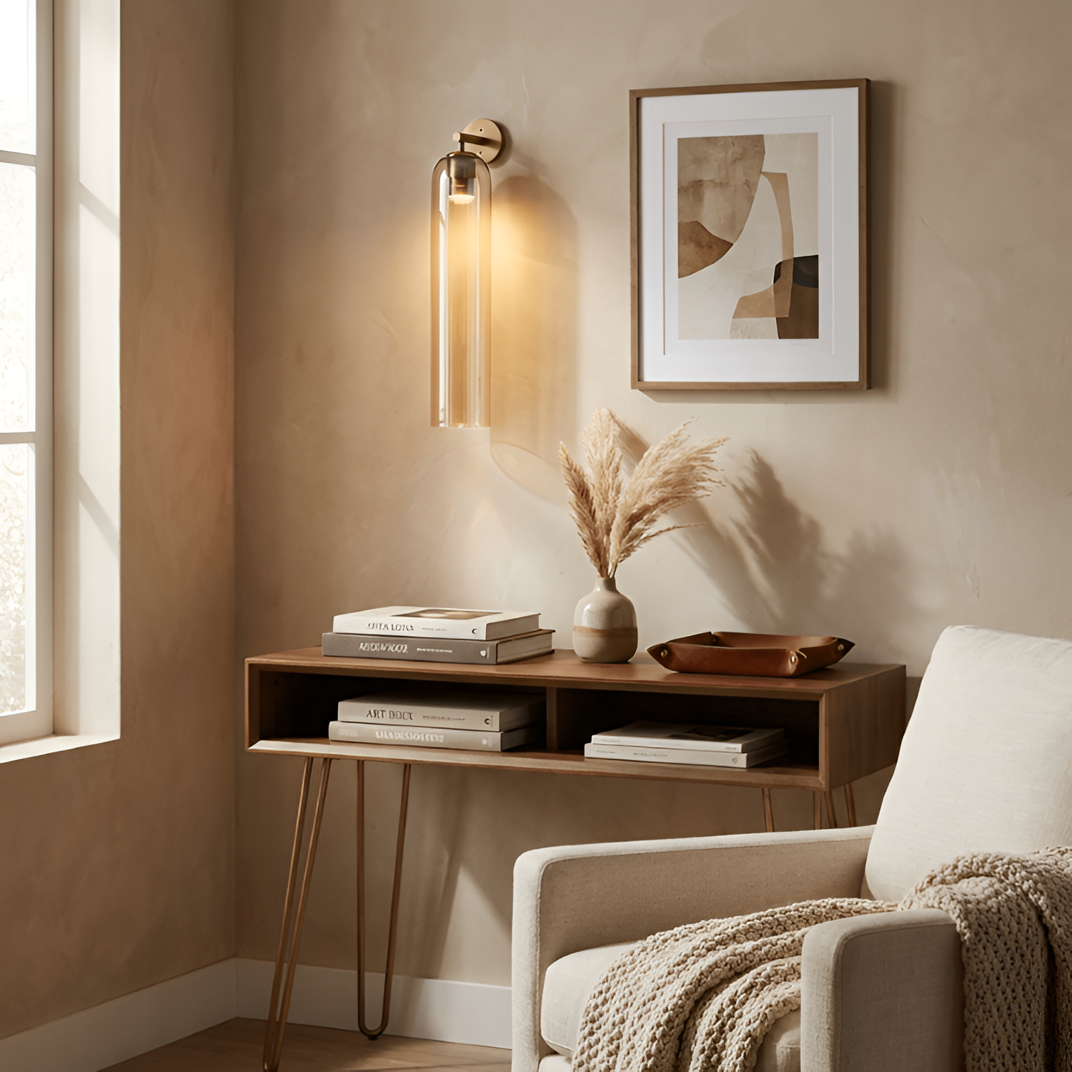Slank Rørformet Glasvæglampe - Kan Dæmpes