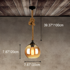 Retro industriel pendel i sisal med glaskuppel – med flettet reb