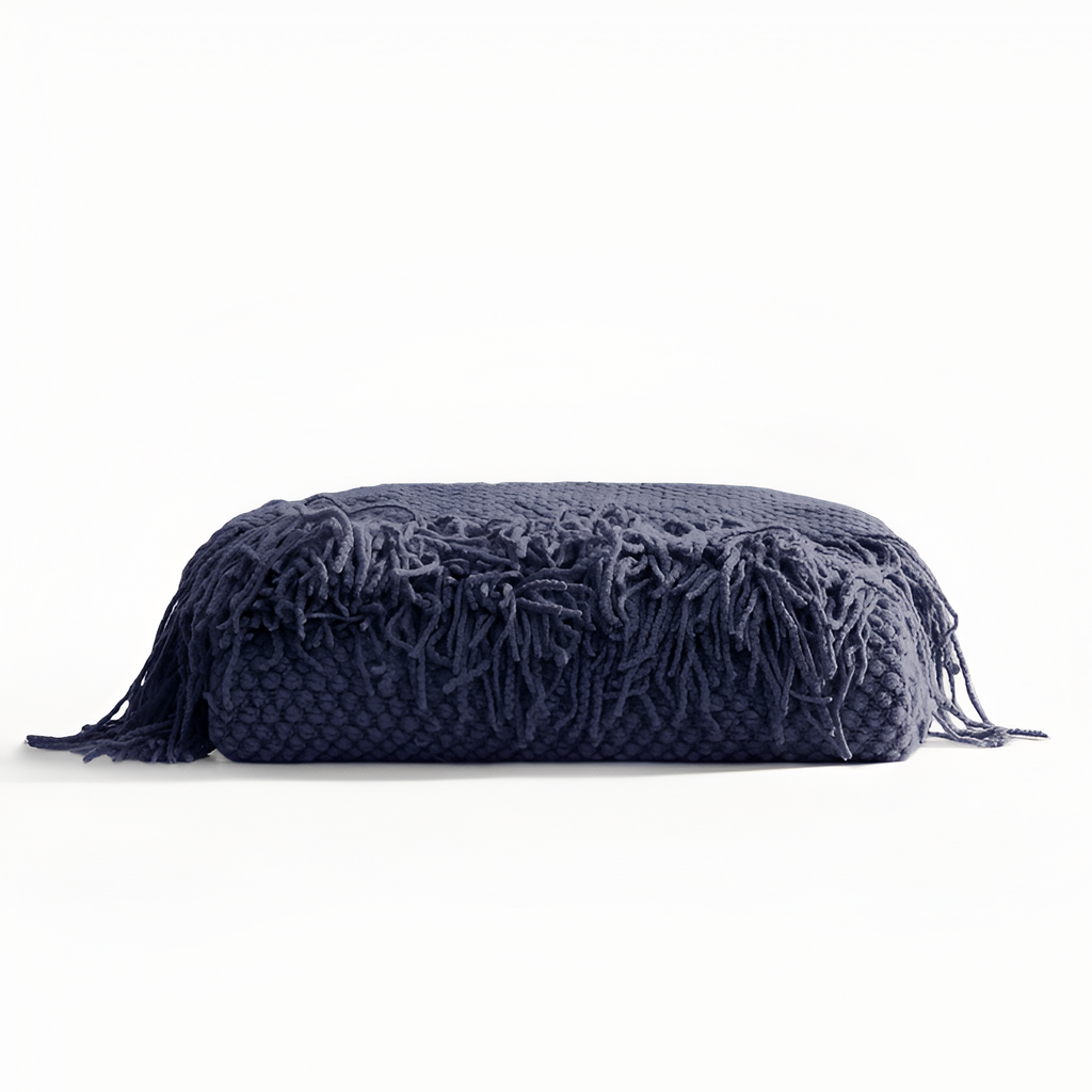 Grovstrikket Plaid Med Frynser - Minimalistisk