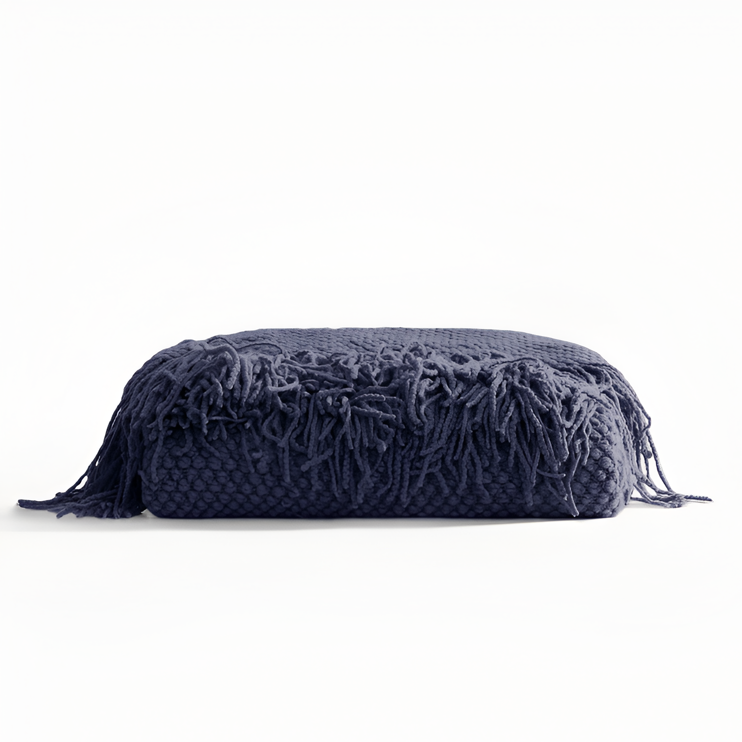 Grovstrikket Plaid Med Frynser - Minimalistisk