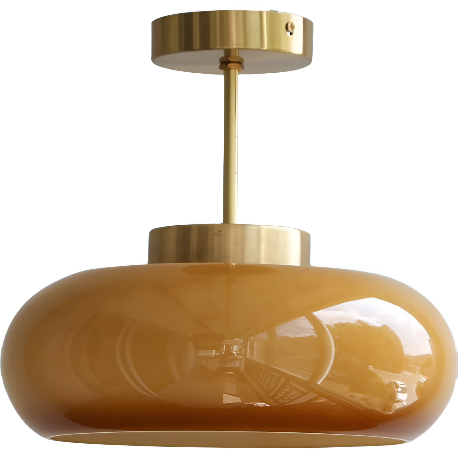 Loftlampe i gul messing med blank overflade – delvist indbygget