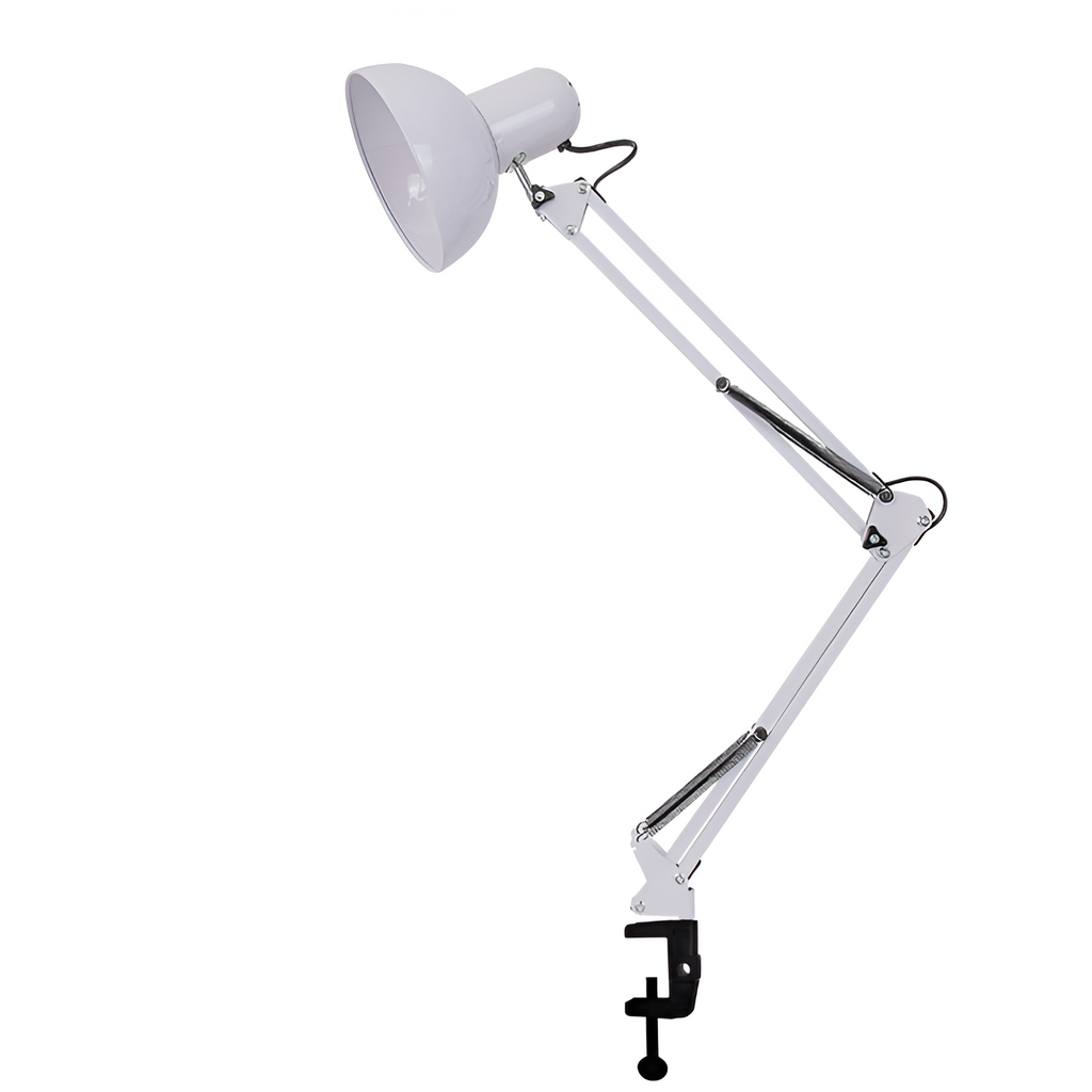 Bordlampe med udtrækkelig lang arm og klemme – minimalistisk